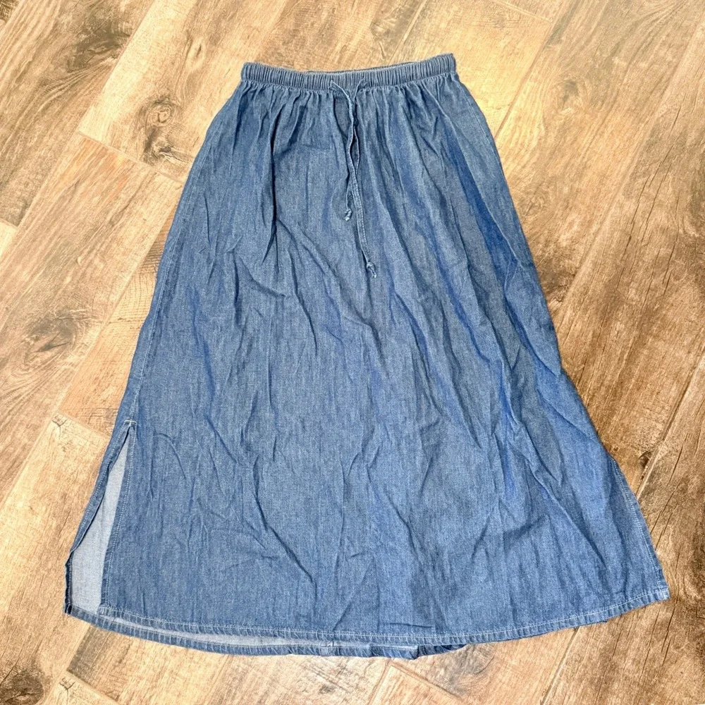 LA Blues Women's Vintage 90s Prairie Denim Side Slit Maxi Skirt, Blue, 14W/16W